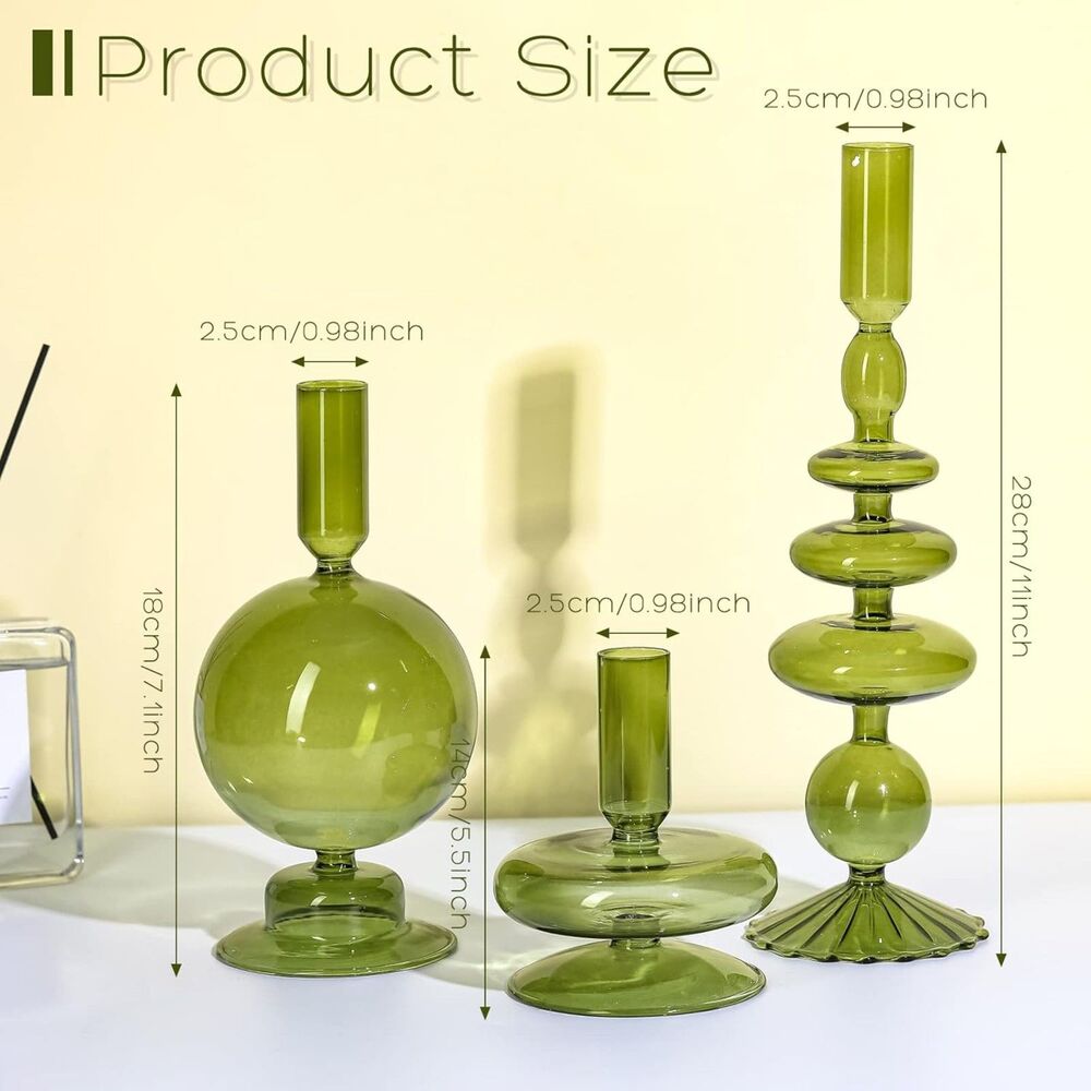 Rtteri 3 Pcs Glass Candlestick Holders Groovy Wavy Elegant Taper Decor (Green) - Picture 2 of 4